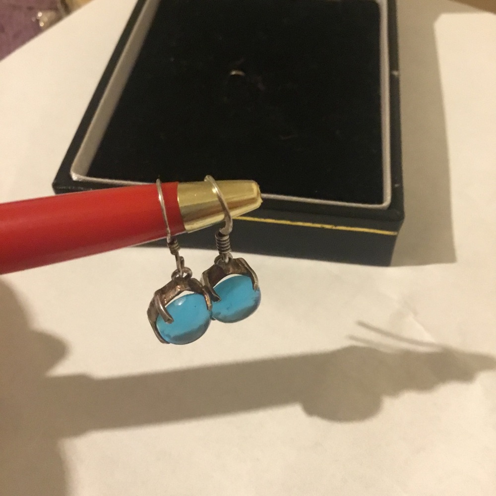 Vintage 925 Blue Glass Dangle Earrings
